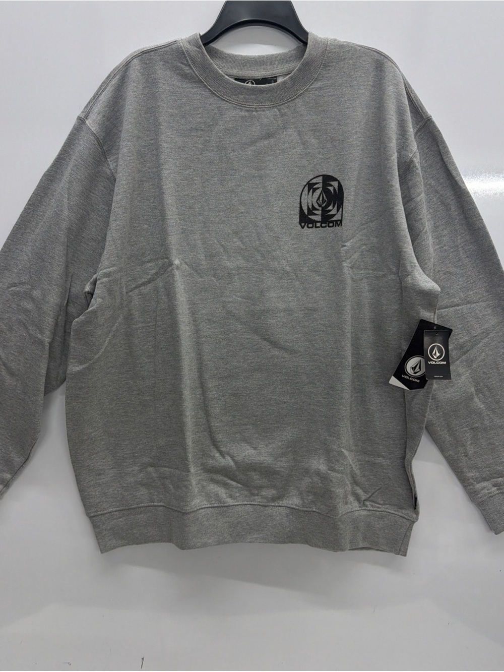 Volcom Men’s Crewneck Sweatshirt in Light Gray with Black Logo